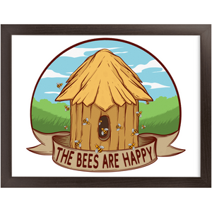 The Bees are Happy Walnut Frame Print