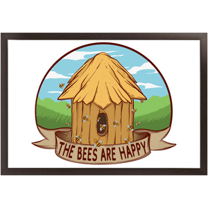 The Bees are Happy Walnut Frame Print